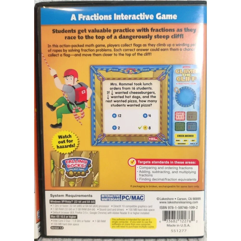 Lakeshore Education Lot of 2 Vocabulary Quiz,Fractions PC/MAC -2 Software Games